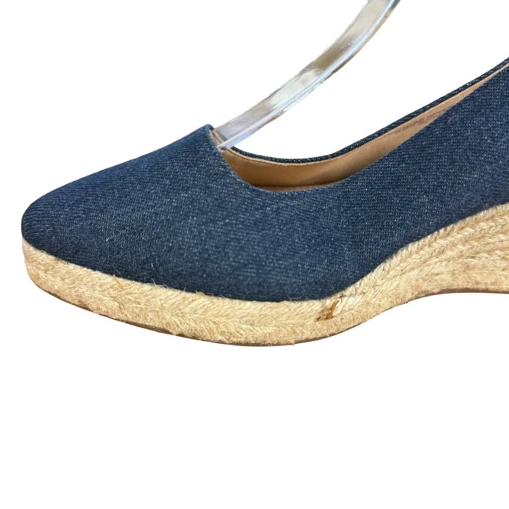 Talbots Vivi Slingback Denim Espadrille Wedge Point Toe Heels Shoes Blue sz 7 M